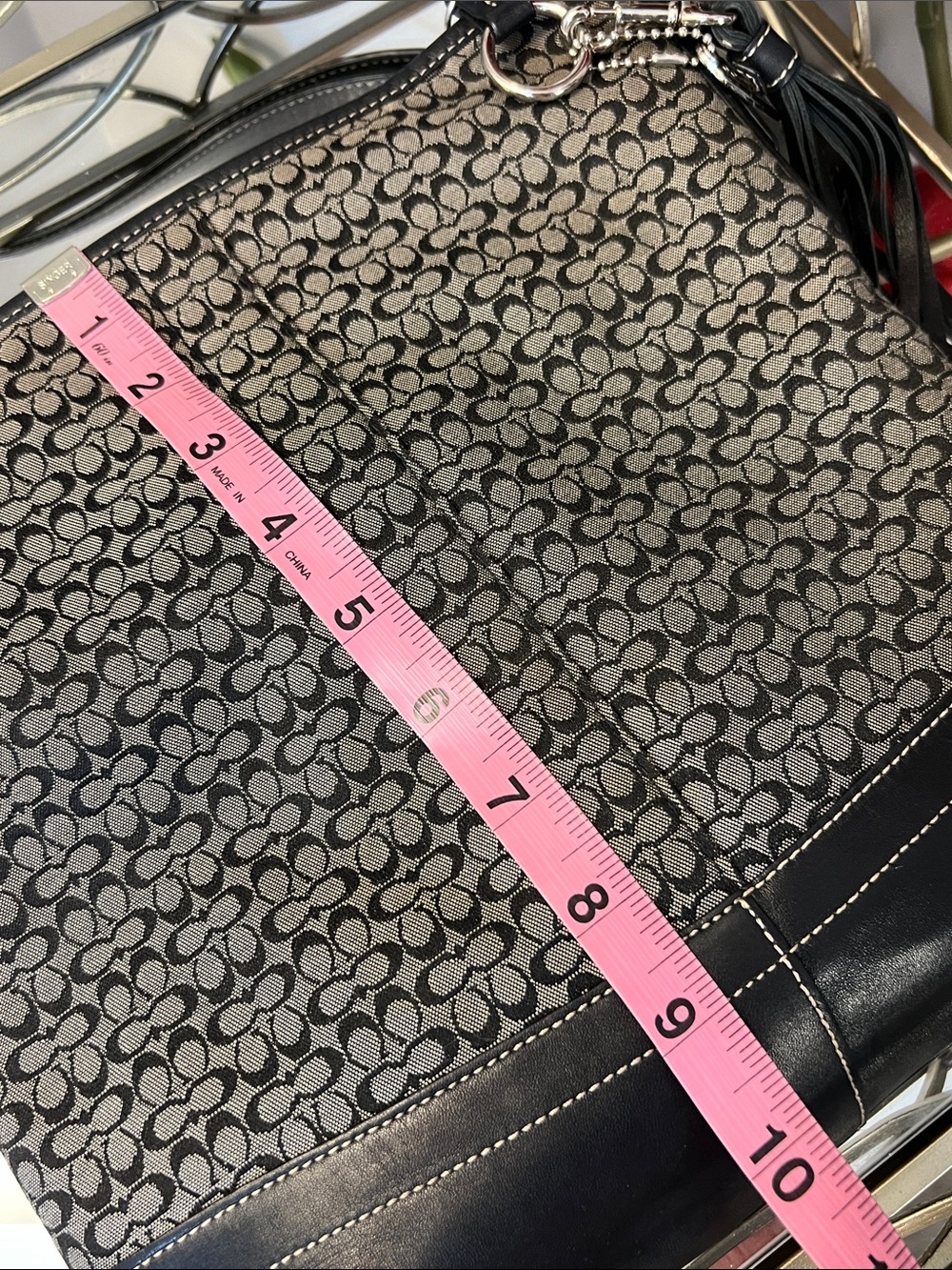 Coach Signature Jacquard Shoulder Bag in Black and Cream - Picture 12 of 15